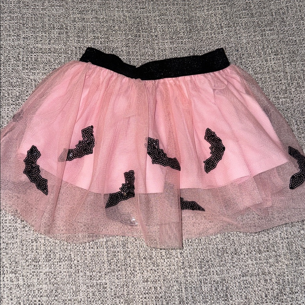 Pink Tulle Skirt with Black sequin Bats Accents 1-2 yrs old